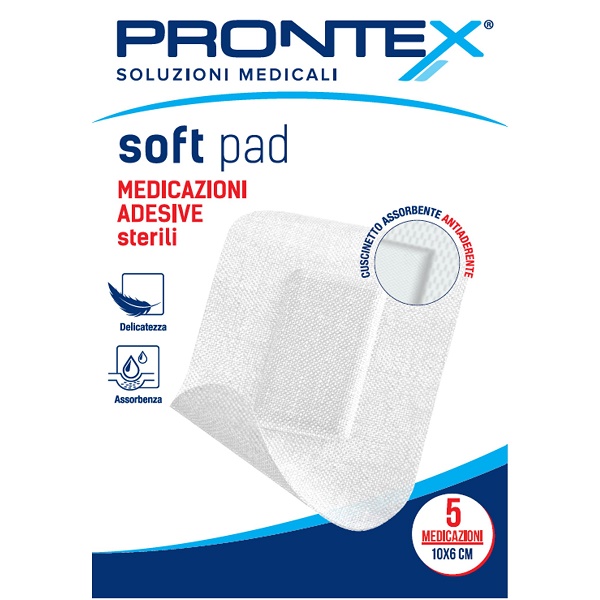 MEDICAZIONE ADESIVA STERILE PRONTEX SOFT PAD 10X6 CM 5 PEZZI - Antica Farmacia Ferrari