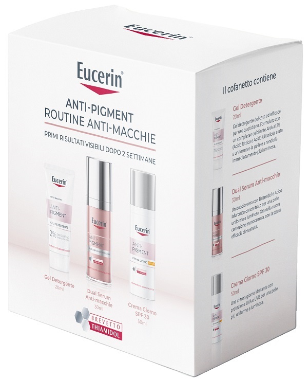 EUCERIN ROUTINE ANTI PIGMENT Q4 2025 1 DUAL SERUM ANTI MACCHIE 30 ML + 1 CREMA GIORNO SPF30 50 ML + 1 GEL DETERGENTE 20 ML - Antica Farmacia Ferrari