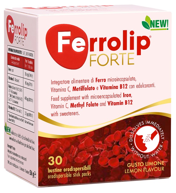 FERROLIP FORTE 30 BUSTINE ORODISPERSIBILI GUSTO LIMONE CON EDULCORANTI NEW - Oltrefarma