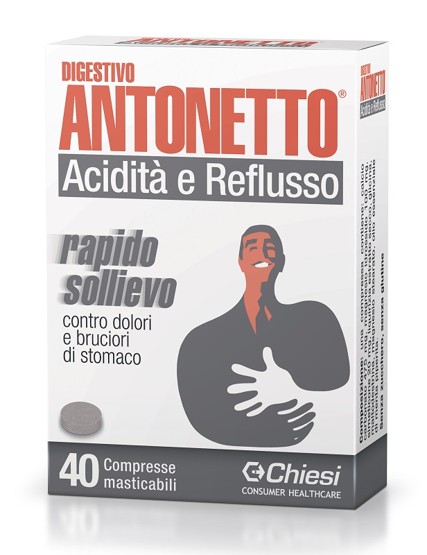 DIGESTIVO ANTONETTO ACIDITA' E REFLUSSO 40 COMPRESSE MASTICABILI - Antica Farmacia Ferrari