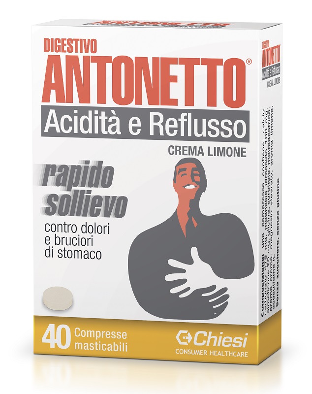 DIGESTIVO ANTONETTO ACIDITA' E REFLUSSO CREMA AL LIMONE 40 COMPRESSE MASTICABILI - Antica Farmacia Ferrari