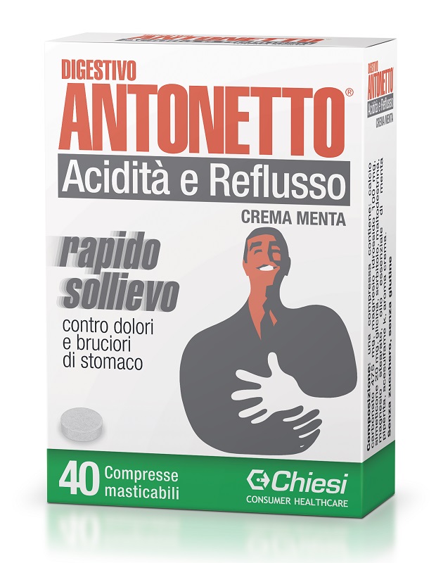 DIGESTIVO ANTONETTO ACIDITA' E REFLUSSO CREMA ALLA MENTA 40 COMPRESSE MASTICABILI - Antica Farmacia Ferrari