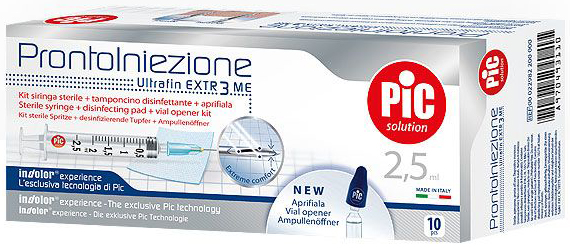 SIRINGA PIC SOLUTION PRONTO INIEZIONE 2,5 ML AGO GAUGE 23 1 1/4 10 PEZZI - Antica Farmacia Ferrari