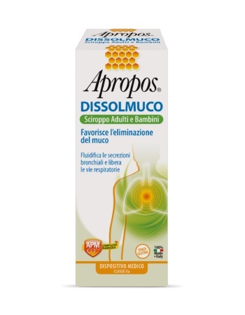 APROPOS DISSOLMUCO SCIROPPO ADULTI E BAMBINI 230 G - Antica Farmacia Ferrari