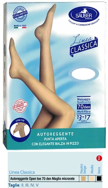 SAUBER AUTOREGGENTE OPEN TOE MAGLIA MICRORETE 70 DEN COLORE NEUTRO BEIGE TAGLIA 2 LINEA CLASSICA - Antica Farmacia Ferrari