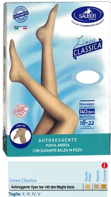 SAUBER AUTOREGGENTE OPEN TOE MAGLIA LISCIA 140 DEN COLORE NEUTRO BEIGE TAGLIA 3 LINEA CLASSICA - Antica Farmacia Ferrari