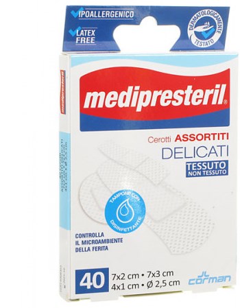 MEDIPRESTERIL CEROTTI DELICATI ASSORTITI 4 FORMATI 40 PEZZI - Antica Farmacia Ferrari