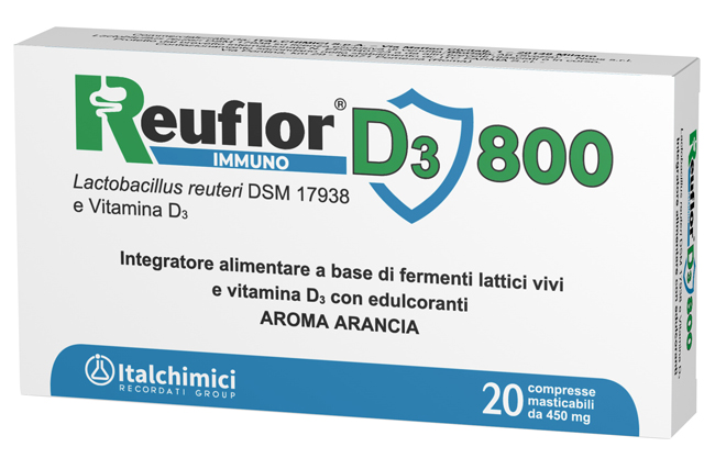 REUFLOR D3 800 20 COMPRESSE MASTICABILI AROMA ARANCIA - Antica Farmacia Ferrari