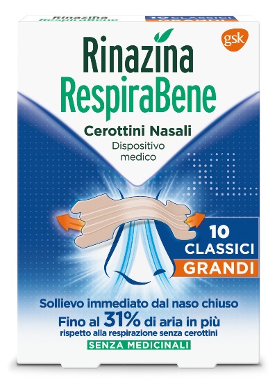 RINAZINA RESPIRABENE CEROTTI NASALI CLASSICI GRANDI CARTON 10 PEZZI - Antica Farmacia Ferrari