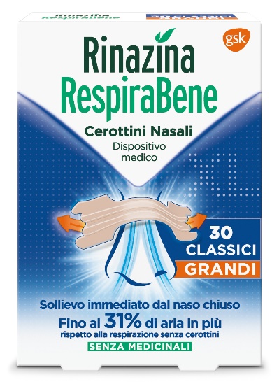 RINAZINA RESPIRABENE CEROTTI NASALI CLASSICI GRANDI CARTON 30 PEZZI - Antica Farmacia Ferrari