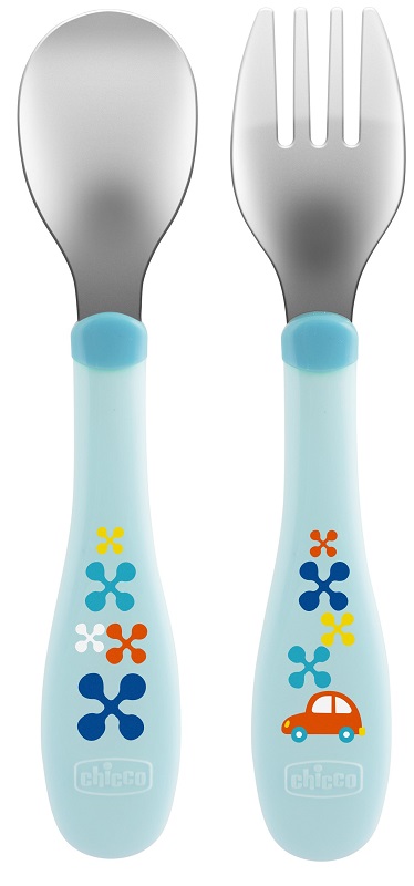 CHICCO POSATE INOX 18M+ AZZURRO/VERDE - Oltrefarma