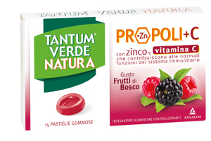 TANTUM VERDE NATURA PROPOLI+C CON ZINCO E VITAMINA C 15 PASTIGLIE GOMMOSE GUSTO FRUTTI DI BOSCO - Antica Farmacia Ferrari