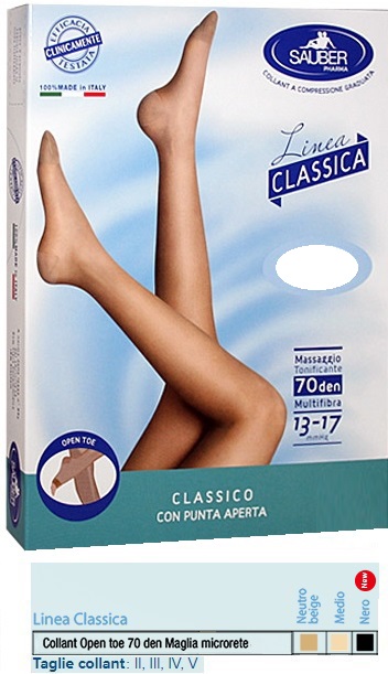 SAUBER COLLANT OPEN TOE MAGLIA MICRORETE 70 DEN COLORE NERO TAGLIA 4 LINEA CLASSICA - Oltrefarma