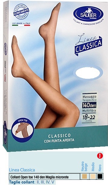 SAUBER COLLANT OPEN TOE MAGLIA MICRORETE 140 DEN COLORE NERO TAGLIA 5 LINEA CLASSICA - Antica Farmacia Ferrari