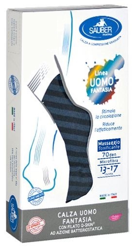 SAUBER CALZA UOMO FANTASIA Q-SKIN 70 DEN BLU RIGA LARGA DENIM TAGLIA M - Antica Farmacia Ferrari