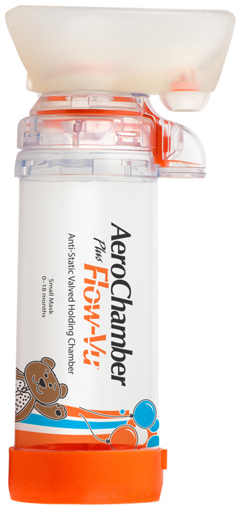 CAMERA DISTANZIATRICE ANTISTATICA AEROCHAMBER PLUS FLOWVU MASCHERA PEDIATRICA SMALL 0-18 MESI ARANCIONE - Antica Farmacia Ferrari