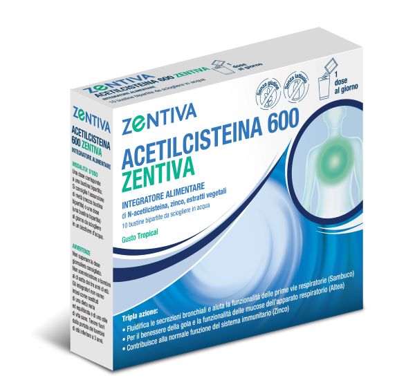 ACETILCISTEINA 600 ZENTIVA 10 BUSTINE BIPARTITE GUSTO TROPICAL - Antica Farmacia Ferrari