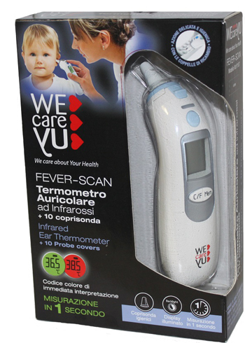 TERMOMETRO AURICOLARE WECAREYU FEVER-SCAN AD INFRAROSSI CON 10 COPRISONDA - Oltrefarma