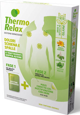 THERMORELAX PHYTO GEL DOLORI SCHIENA E SPALLE FASE 1 GEL SOLLIEVO IMMEDIATO E FASE 2 MAXI CEROTTO GEL MULTIFUNZIONALE CON ERBE 6 PEZZI - Antica Farmacia Ferrari