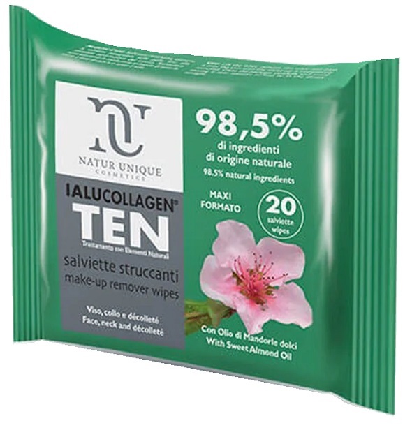 NATUR UNIQUE IALUCOLLAGEN TEN SALVIETTE STRUCCANTI VISO 20 SALVIETTE MAXI - Antica Farmacia Ferrari