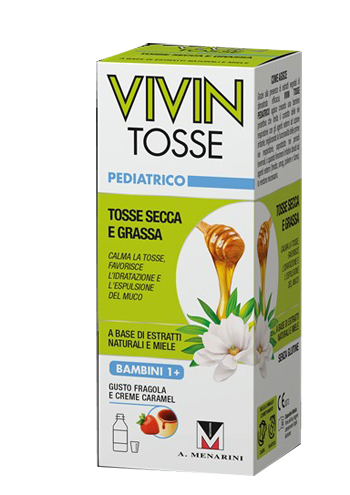 VIVIN TOSSE PEDIATRICO SCIROPPO PER TOSSE SECCA E GRASSA GUSTO FRAGOLA E CREME CARAMEL 150 ML - Antica Farmacia Ferrari