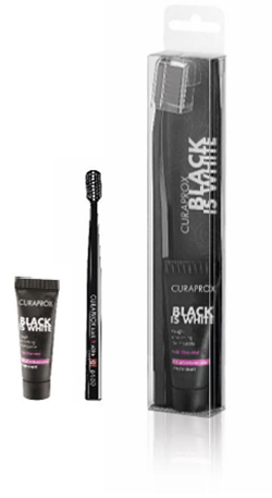 CURAPROX BLACK IS WHITE DENTIFRICI SBIANCANTI 1 DENTIFRICIO DA 10ML + 1 SPAZZOLINO - Antica Farmacia Ferrari