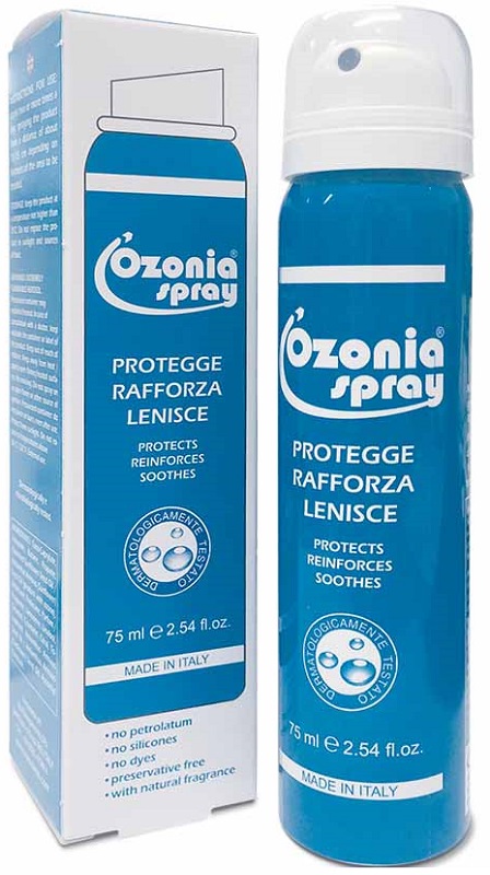 OZONIA SPRAY A BASE DI OLIO OZONIZZATO PER CUTE E MUCOSE ARROSSATE INFIAMMATE DISTROFICHE SENSIBILI 75 ML - Antica Farmacia Ferrari