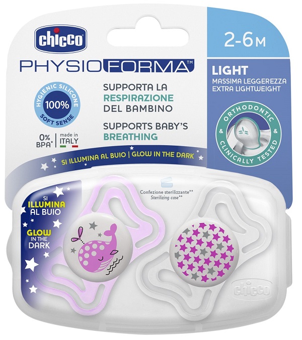 CHICCO SUCCHIETTO LIGHT LUMINOSO SILICONE 2-6 MESI 2 PEZZI - Antica Farmacia Ferrari