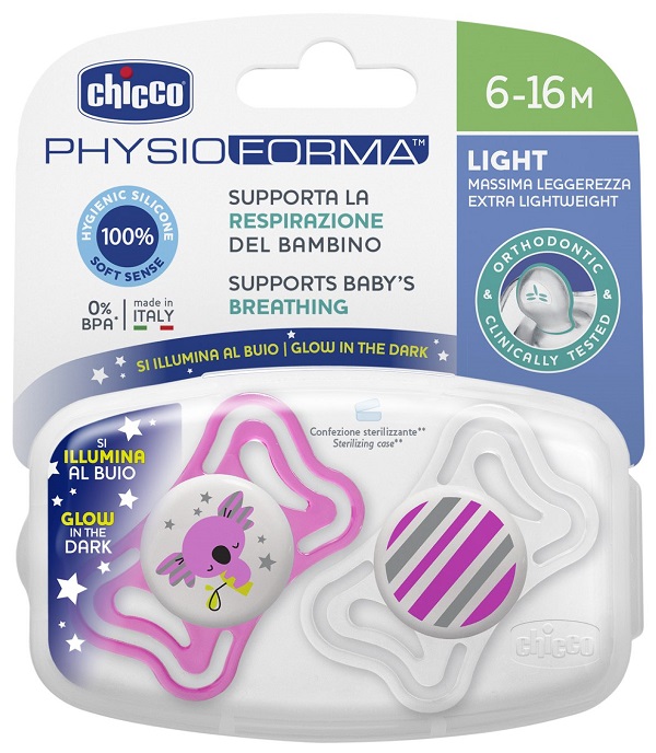 CHICCO SUCCHIETTO LIGHT LUMINOSO SILICONE 6-16 MESI 2 PEZZI - Antica Farmacia Ferrari