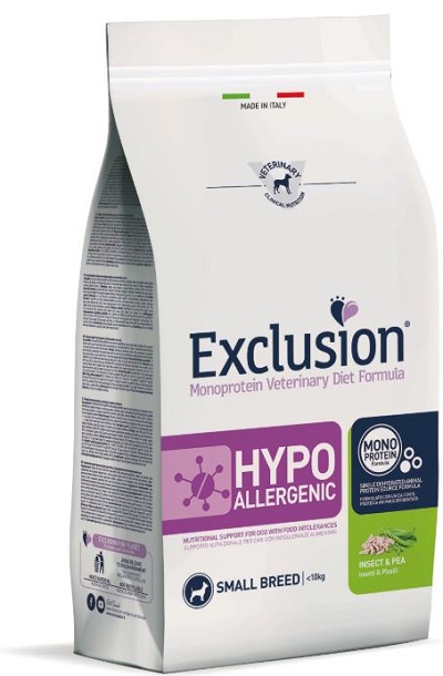 EXCLUSION MONOPROTEIN VETERINARY DIET FORMULA DOG HYPOALLERGENIC INSECT AND PEA SMALL 2 KG DRY - Oltrefarma