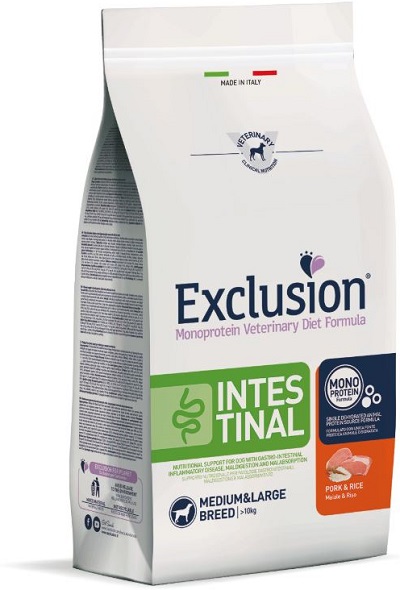 EXCLUSION MONOPROTEIN VETERINARY DIET FORMULA DOG INTESTINAL PORK AND RICE MEDIUM/LARGE 12 KG DRY - Oltrefarma