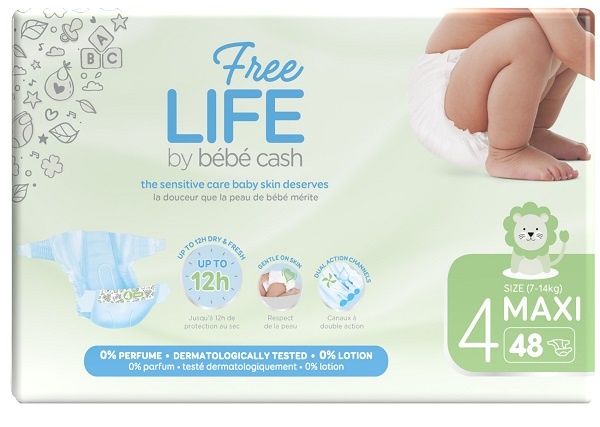 FREELIFE BY BEBECASH PANNOLINI MAXI TAGLIA 4 7-18 KG GIROVITA 38-60 CM 48 PEZZI - Oltrefarma