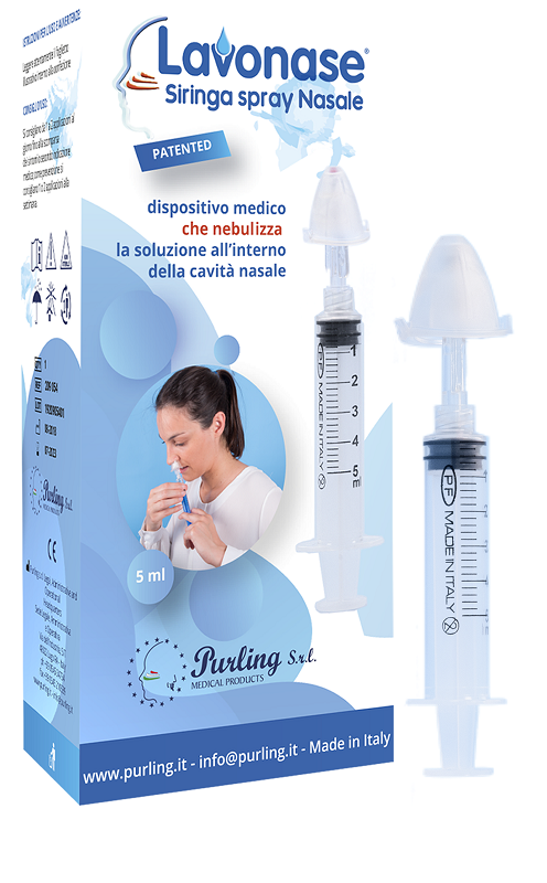 LAVONASE SIRINGA SPRAY NASALE NON STERILE 5 ML LUER-LOCK CON CAPPUCCIO + UGELLO NASALE CON RACCORDO LUER-LOCK + PERFORATORE CON VALVOLA NON RITORNO CON TAPPO - Antica Farmacia Ferrari