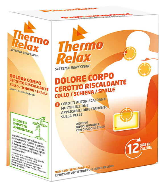 THERMORELAX CEROTTO AUTORISCALDANTE DOLORE CORPO COLLO/SCHIENA/SPALLE 4 PEZZI - Oltrefarma