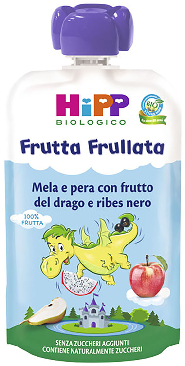 HIPP BIO FRUTTA FRULLATA DRAGONE MELA PERA FRUTTA DEL DRAGO RIBES NERO 90 G - Oltrefarma