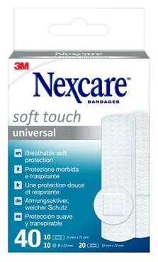 CEROTTO PREPARATO NEXCARE SOFT TOUCH UNIVERSAL 3 MISURE 20 CEROTTI 19X72MM + 10 CEROTTI 25X72MM + 10 CEROTTI TONDI 22,5 MM - Antica Farmacia Ferrari