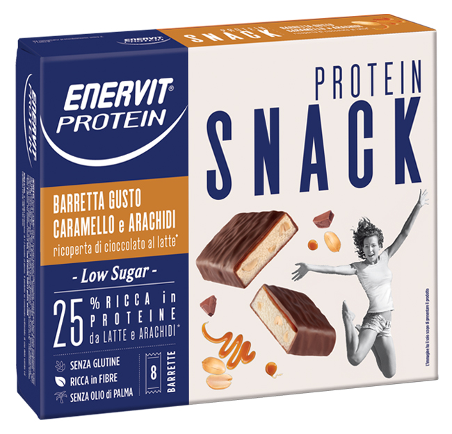 ENERVIT PROTEIN SNACK CARAMELLO ARACHIDI LOW SUGAR 8 BARRETTE 31 G - Oltrefarma