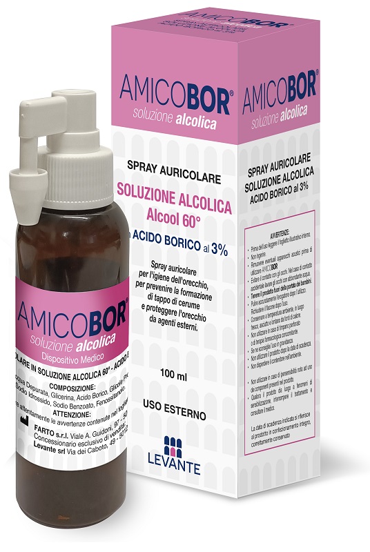 SOLUZIONE ALCOLICA PER IRRIGAZIONE DELL'ORECCHIO AMICOBOR 100 ML - Antica Farmacia Ferrari