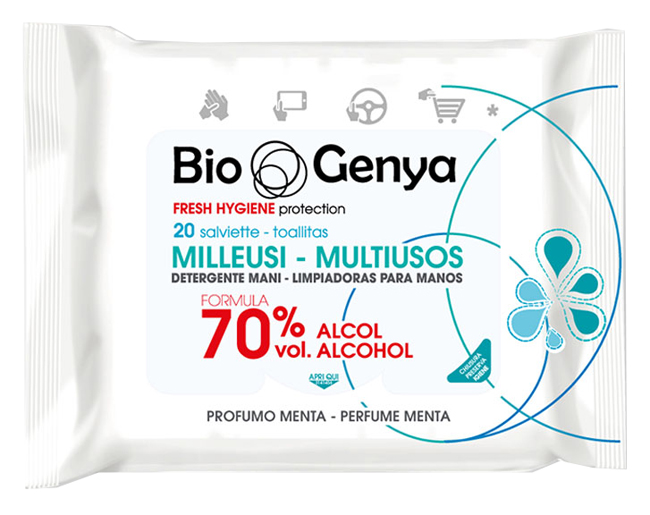BIOGENYA MILLEUSI IGIENIZZANTI 70% ALCOOL SALVIETTE 20 PEZZI - Oltrefarma