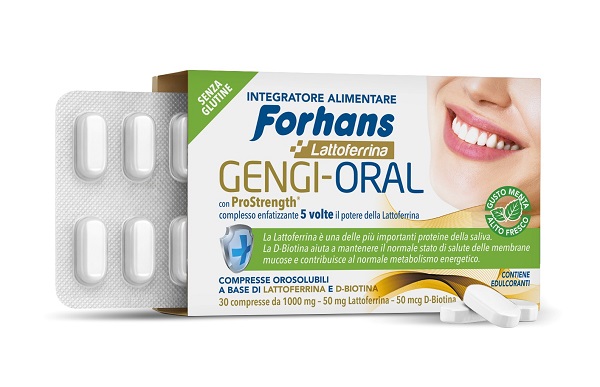 FORHANS LATTOFERRINA GENGI-ORAL 30 COMPRESSE DA 1000 MG GUSTO MENTA CON EDULCORANTI SENZA GLUTINE - Oltrefarma