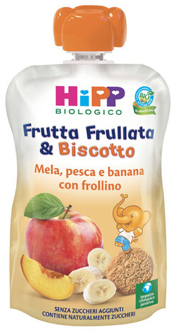 HIPP BIO FRUTTA FRULLATA &BISCOTTO MELA PESCA BANANA FROLLINO 90 G - Antica Farmacia Ferrari