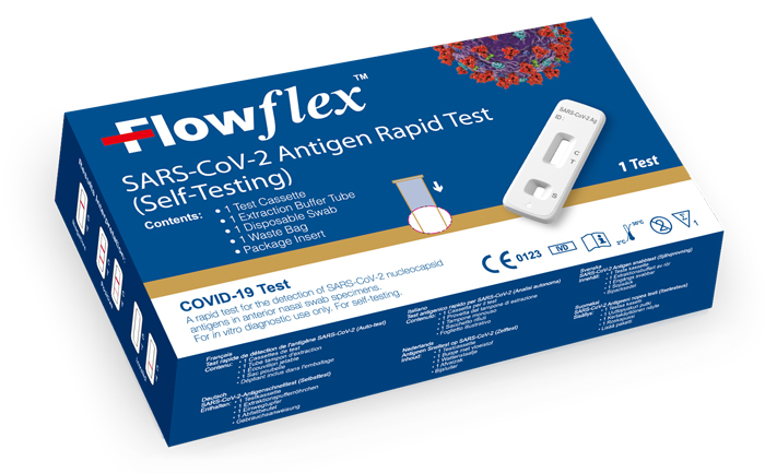 TEST ANTIGENICO RAPIDO COVID-19 FLOWFLEX AUTODIAGNOSTICO DETERMINAZIONE QUALITATIVA ANTIGENI SARS-COV-2 IN TAMPONI NASALI MEDIANTE IMMUNOCROMATOGRAFIA PROVETTA CON ALLUMINIO - Oltrefarma