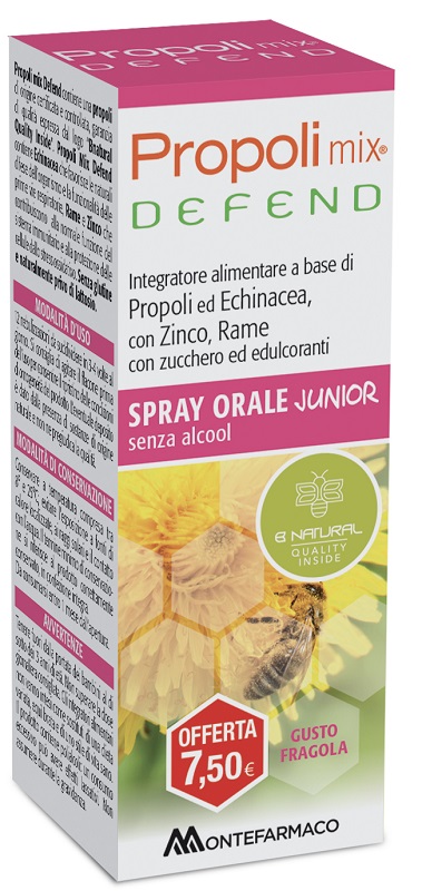 PROPOLI MIX DEFEND SPRAY ORALE JUNIOR ANALCOLICO 30 ML GUSTO FRAGOLA - Antica Farmacia Ferrari