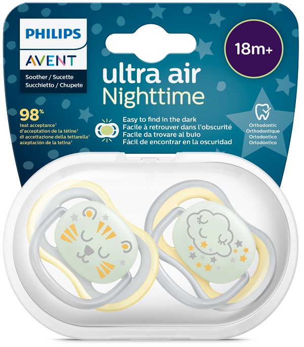 AVENT ULTRA AIR NIGHTTIME CIUCCIO ORTODONTICO 18 MESI+ 2 PEZZI - Oltrefarma