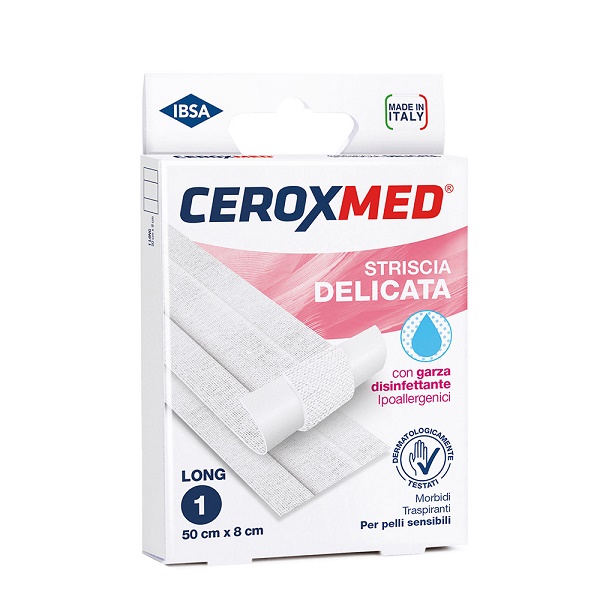 STRISCIA DELICATA CEROXMED CON GARZA DISINFETTANTE IPOALLERGENICA PER PELLI SENSIBILI 50X8CM 1 PEZZO - Antica Farmacia Ferrari