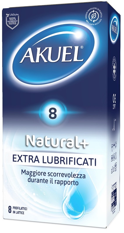 PROFILATTICO AKUEL NATURAL+ EXTRALUBRIFICATO 8 PEZZI - Antica Farmacia Ferrari