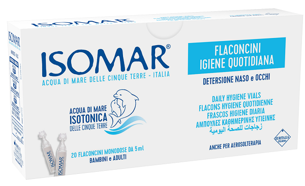 ISOMAR SOLUZIONE ISOTONICA ACQUA MARE IGIENE QUOTIDIANA 20 FLACONCINI MONODOSE 5 ML - Antica Farmacia Ferrari