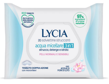 LYCIA SALVIETTINE STRUCCANTI ACQUA MICELLARE 3 IN 1 20 PEZZI - Oltrefarma