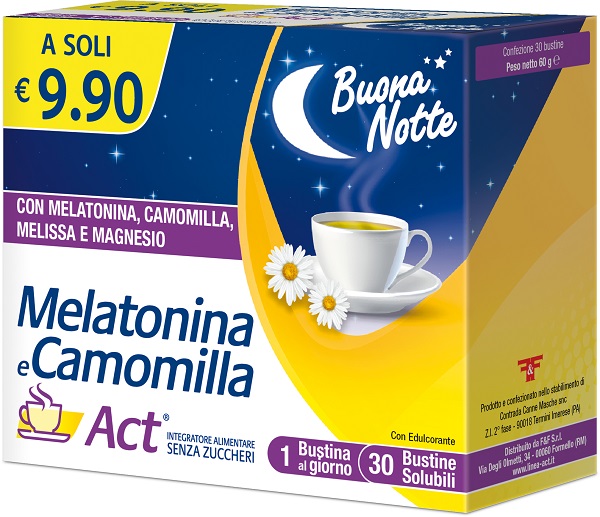 MELATONINA E CAMOMILLA ACT 30 BUSTINE SOLUBILI SENZA ZUCCHERI - Antica Farmacia Ferrari