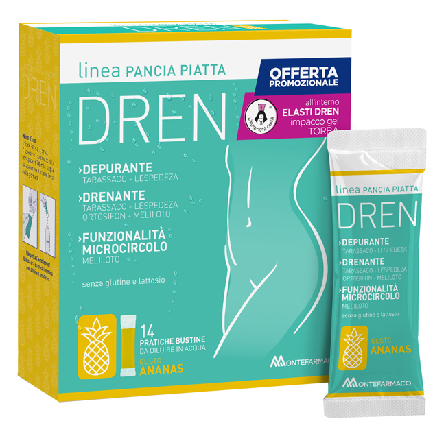 PANCIA PIATTA DREN ANANAS 14 BUSTINE STICK PACK + TORBA DRENANTE - Antica Farmacia Ferrari